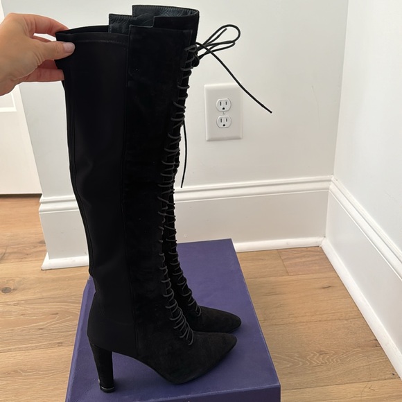 Stuart Weitzman Highstrung Black Lace up Boots Size 5.5 - Picture 6 of 7